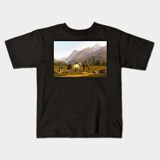 Ploughmen And Horses In The Canton Of Valais By Johann Jakob Biedermann Digitally Enhanced Kids T-Shirt